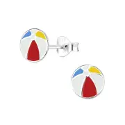 Solid 925 Sterling Silver White Beach Ball Enamel Stud Earrings Women Girls