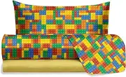 Hermet Jolly Bricks Lego Brick Single Bed Sheet Set, 100% Cotton, Top Sheet + Fitted Sheet + Pillowcase, Bedding Set for Bedroom
