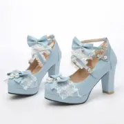 Cross StrapWomen HighHeel Mary Jane Pumps Party BowPrincess Cosplay Lolita Shoes