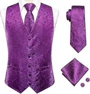 [Hi-Tie] Men's Suit Vest Tie Set With Lapel Pin Or Tie Clip Silk Waistcoat Necktie Handkerchief For Wedding Formal Tuxedo