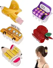CHGCRAFT 5 Pcs 5 Style Teacher Hair Claw Clip Pencil Hair Clips Back to School Claw Clip for Women Hairstyling Bangs Salon Styling