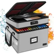 Fireproof Document Box with Lock, 2-Layer File Box Storage Organizer with 5 T...