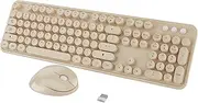 Kootop Wireless Keyboard and Mouse Combo, Cute Colorful 104 Keys Typewriter Retro Round Keycaps Keyboard for PC Laptop,Desktop,Windows, Home and Office Keyboards Coffee