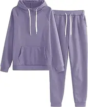 [Tsmile] Tracksuit Sets for Women 2 Piece Solid Sweatshirts Matching Pants Sets Sports Outfits with Hoodie and Pockets, Grey, Large