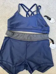 NWT HoneyCut Honey Cut It Out Shorts & Buzz Top Bra Navy Blue - Sz M - NEW