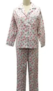 Ladies Blue Pink Floral Cotton Flannelette PJS Size 18-24 Pyjamas Set (8064)