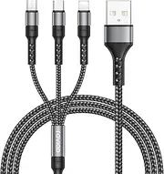 [RAVIAD] Multi Charger Cable, 3 in 1 Charger Cable [1.2M] Multiple USB Cable Nylon Braided with Micro USB Type C Lightning Cable Connector Compatible with iPhone, Android Galaxy, Huawei-Grey