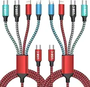 Firsting USB C Multi Charging Cable,4 in 1 Charging Cables for Multiple Devices Nylon Braided Universal Charger Phone Charger Cord with 2 USB-C/IP/Micro USB Port for Cellphone/Tablets/More(2Pack 5FT)