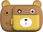Cute Cartoon Instant Print Digital Camera 1080P Video Camera 2 P 2.4 Inch HD Screen Built-in Rechargeable Battery with 3 Rolls Print Paper Birthday Festival ren Boys Girls Brown