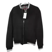 NWT Robert Graham Black Faux Suede Zip Bomber Varsity Jacket Coat S Retail $268