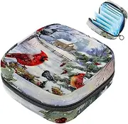 Sanitary Napkin Storage Bag,Period Bag,Pad Bag,Winter Red Bird Snow,Period Pouch