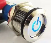 1pc Metal Flat Blue Led Push Button Waterproof Self-Locking Switch 19mm QN19-C5