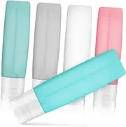 ASAKKURA 5Pcs 80ml Silicone Travel Refillable Bottles Set Portable Toiletries Containers for Shampoo Lotion and Travel Accessories Lake Blush Cream Light Grey and
