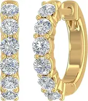 [FINEROCK] 3/4 Carat 6-Stones Diamond Hoop Earrings in 925 Sterling Silver or in 925 Sterling Silver and Plated 18K Yellow Gold