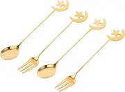 FUNNETOYU Stylish Stainless Steel Star Moon Spoon Fork Set Mini Dessert Spoons for Modern Dining