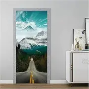 Door Stickers Forest Path Door Sticker Red Maple Leaf Decal Removable Natural Scenery Mural Poster Wallpaper Home Bedroom Decor(J,95x215cm)
