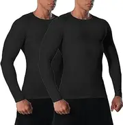 [VanKee] Men's Compression Shirt Long Sleeve Sweat-Wicking Quick Drying Functional Shirt Breathable Long Sleeve Suitable for Running and Training, Black+Black, XL