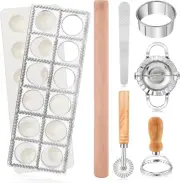 8 PCS Ravioli Maker Press Stamp Cutter Set with Rolling Pin Empanada Kit With