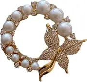 1Pcs Pearl Butterfly Circle Brooch Pin Charm Corsage Fashion for Women Dress Sweater Scarf Decoration