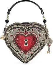 [MARY FRANCES] Embrace Beaded Handbag Heart Locket Design Top Handle Bag, Multicolor, Multicolor, Free Size