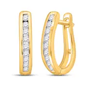14k Yellow Gold Round Diamond Milgrain Hoop Earrings 1/4 Cttw