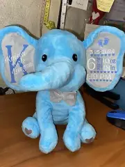 Handmade Personalized Birth Stats Announcement Plush Elephant Boy Or Girl 9.84In