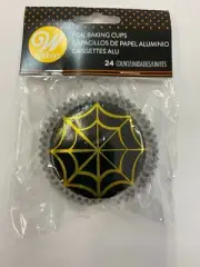 24 Halloween cupcake liners black w/ gold spider web baking cups trick or treat