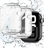 [2 Park] TPU case for Apple Watch Screen Protector 46mm 42mm 45mm 41mm 44mm 40mm,Built-in Thin HD Tempered Glass Overall Cover for Apple Watch Case 10 9 8 7 6 5 4 SE、Clear/Clear 42mm
