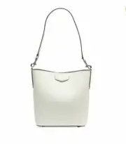 DKNY Women White Sullivan Leather Bucket Handbag Medium Size Snap Closure NEW