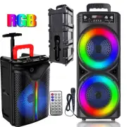 5000W Dual 8'' Bluetooth Speaker Sub Woofer Heavy Bass Sound System Party & Mic
