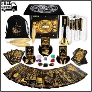 78 Tarot Cards with Guide Book, Black Tarot Deck Gift Set with Tarot Cloth, Chak