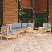 5 Piece Garden Lounge Set with Grey Cushions Solid Pinewood vidaXL
