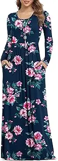 [VIISHOW] Women's Long Sleeve Loose Plain Maxi Dresses Casual Long Dresses with Pockets