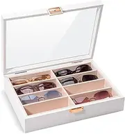 [ProCase] 8 Slots Wooden Sunglasses Case Organizer Trays for Men Women, Glass Display Case Multiple Pairs Eyewear Eyeglass Holder Storage Box