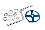 ProBMX Old School Style Crank Flight Chainwheel & Bearing Set Chrome & Dark Blue