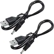 Mellisso 2pcs 3.5mm x 1.3mm Black USB Cable Lead Charger Cord Power Supply