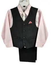 Retro Boys 4 Piece Set Black Pink Vest Pants Dress Shirt Tie Hanky Size 7
