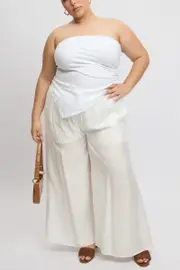 White Paperbag Waist Very Wide Leg Pants