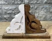 Pair Painted White & Rustic Wood Corbels, Architectural Corbels, Farmhouse, A