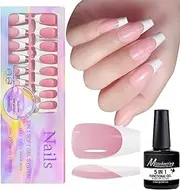 150Pcs Medium Coffin Press-on Soft Gel Fake Nails,French Gel Nail Tips,3-in-1 X-Coat Pre-Applied Tip Primer& Base Coat, DIY Nail Extension, No Filing Requir (YS01, A)