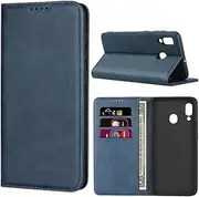 Cavor for Samsung Galaxy A20 Case,Samsung A30 Case,Cowhide Pattern Leather Case Magnetic Wallet Cover with Card Slots(6.4") -Navy Blue