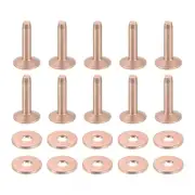 25 Set 10x3.3x14mm Solid Copper Rivets and Burrs Leather Fastener, Copper Tone