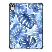iPad 10.9-inch (10th gen) iPad Impact Case Blue retro tropical leaves ( monstera and bird of paradise pattern)