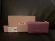 Authentic Miu Miu Crocodile Embossed Leather Pink Ortensia Color Trifold Wallet