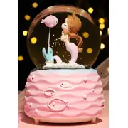Catzon Mermaid Princess Snow Globes with Music LED Light Birthday Gift for Girls-Pink