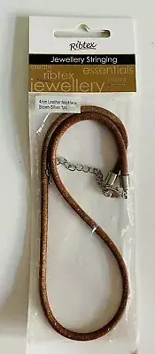 Ribtex Brown Leather Necklace Stringing 4mm Silver Chain Jewlery