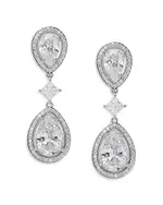 Nadri Radiant Cubic Zirconia Halo Double Drop Earrings in Rhodium Plated