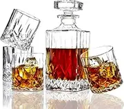 ELIDOMC 5PC Italian Crafted Crystal Whiskey Decanter & Whiskey Glasses Set, Crystal Decanter Set With 4 Whiskey Glasses, 100% Lead Free Whiskey Glass Set