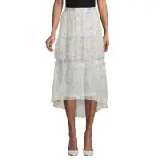 NWT CECE Floral Tiered High-Low Midi Skirt