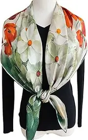 [HAMKVBPR] Neck Scarfs for Women Women Floral Silk Scarf 110 Large Square Scarf Scarf Silk Shawl Ladies Neckerchiefs